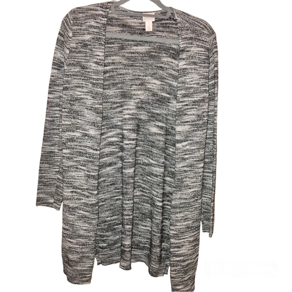 Chico’s‎ Wool Blend Heather Open Front Cardigan Grey White size 1 small